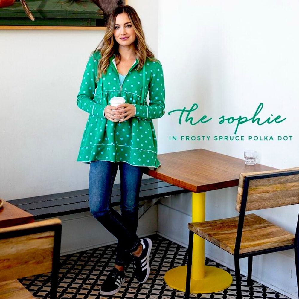 Evy’s Tree Frosted Spruce Polka Dot Sophie Hoodie. Perfect for St.Patrick’s Day